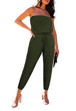 Load image into Gallery viewer, Pink Wind Women's Off Shoulder One Piece Jumpsuit Casual Strapless Drawstring Romper with Pockets Army Green L
