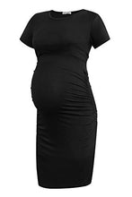 Load image into Gallery viewer, Smallshow Women&#39;s Short Sleeve Maternity Dress Ruched Pregnancy Clothes Large Black
