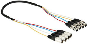 Monoprice 4-Channel XLR Male to XLR Female Snake Cable Cord - 3 Feet- Black/Silver with Metal Connector Housings Plastic and Rubber Cable Boots