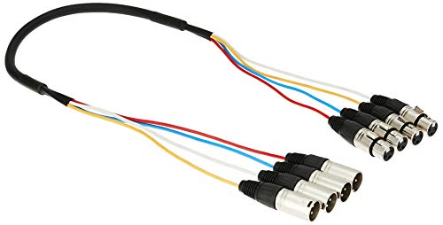 Monoprice 4-Channel XLR Male to XLR Female Snake Cable Cord - 3 Feet- Black/Silver with Metal Connector Housings Plastic and Rubber Cable Boots