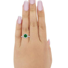 Load image into Gallery viewer, Blue Apple Co. Halo Art Deco Engagement Ring Cushion Simulated Emerald Round Cubic Zirconia 925 Sterling Silver, Size-8

