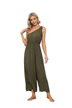 Load image into Gallery viewer, BUENOS NINOS Jumpuits for women one shoulder Adjustable Spaghetti Strap Waist elastic jumpsuits with Pockets S One Shoulder Army green
