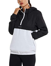 Load image into Gallery viewer, BALEAF Women&#39;s Half Zip Running Cycling Jacket Water-Resistant Lightweight Windbreaker Track Hoodie Drawstring Pockets White Zip L
