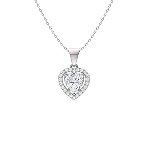 Diamondere Natural and Certified White Topaz and Diamond Heart Petite Necklace in 14k White Gold | 0.51 Carat Pendant with Chain