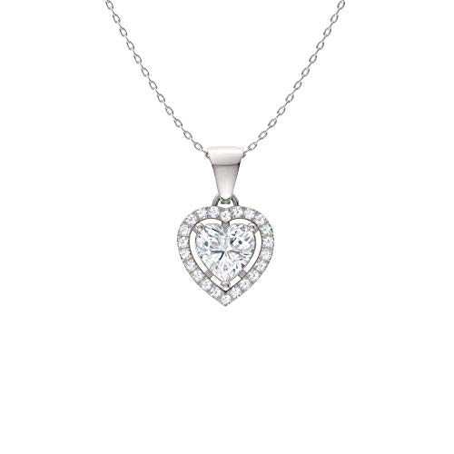 Diamondere Natural and Certified White Topaz and Diamond Heart Petite Necklace in 14k White Gold | 0.51 Carat Pendant with Chain