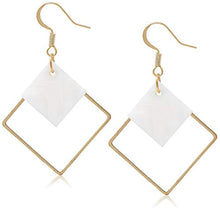 Load image into Gallery viewer, 14k Gold Plated Square White Shell Drop Earrings La Raffine For Women Jewelry Wedding Geometric Earrings for Women Girl Gifts Present Valentines Birthday Anniversary Mothers Day Christmas（Golden）
