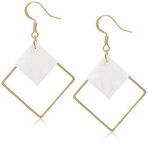 14k Gold Plated Square White Shell Drop Earrings La Raffine For Women Jewelry Wedding Geometric Earrings for Women Girl Gifts Present Valentines Birthday Anniversary Mothers Day Christmas（Golden）