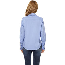 Load image into Gallery viewer, Dwirapal Women’s Stretchy Button Down Long Sleeve Shirts Casual Button Up Collar Slim Fit Office Work Blouse (Small, Denim Blue)
