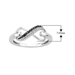 KATARINA Two Row Infinity Black and White Diamond Ring in Sterling Silver (1/20 cttw, I-J, SI) (Size-5.5)