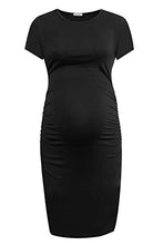 Load image into Gallery viewer, Smallshow Women&#39;s Short Sleeve Maternity Dress Ruched Pregnancy Clothes Large Black
