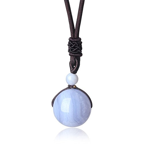 COAI Natural Blue Lace Agate Stone Bead Pendant Adjustable Cord Women