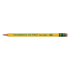 TICONDEROGA My First Tri-Write Pencils with Eraser, Primary Size Wood-Cased #2 HB Soft, Yellow, 36-Pack (13082)