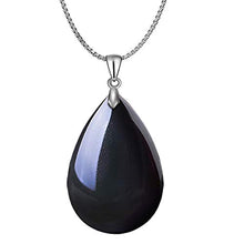 Load image into Gallery viewer, OCARLY 925 Black Obsidian Drop Pendant with Faint Rainbow Eyes Necklace Amulet Gemstone Stainless Steel/Titaniu/925 Chain Necklace
