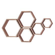 Load image into Gallery viewer, Hexagon Floating Shelves,Wall Mounted Wood Farmhouse Storage Honeycomb Wall Shelf Set of 5,for Bathroom, Kitchen, Bedroom, Living Room,Office,Driftwood Finish (Carbonized Black)
