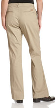 Load image into Gallery viewer, Dickies Women's Flat Front Stretch Twill Pant Slim Fit Bootcut, Desert Sand, 14 Long
