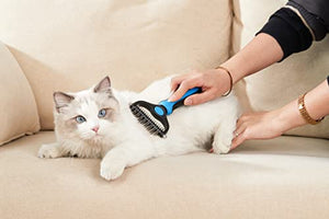Maxpower Planet Pet Grooming Brush - Double Sided Shedding and Dematting Undercoat Rake Comb for Dogs and Cats,Extra Wide,Blue