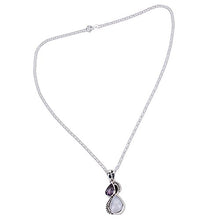 Load image into Gallery viewer, NOVICA Amethyst Rainbow Moonstone .925 Sterling Silver Pendant Necklace, 18&quot; &#39;Two Teardrops&#39;
