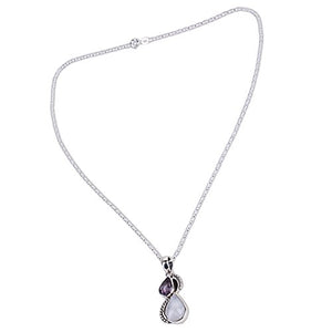 NOVICA Amethyst Rainbow Moonstone .925 Sterling Silver Pendant Necklace, 18" 'Two Teardrops'
