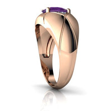 Load image into Gallery viewer, 14kt Rose Gold Amethyst and Diamond 8x6mm Oval Men&#39;s Ring - Size 7
