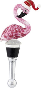 LSArts Art Glass Wine Bottle Stopper, Flamingo in Santa Hat