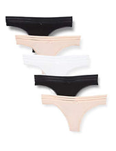 Load image into Gallery viewer, Iris &amp; Lilly Women's Cotton Thong Underwear, Pack of 5, Black/Dusty Pink/White, Medium
