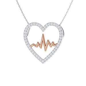 Diamondere Natural and Certified Diamond Heartbeat Necklace in 14k Rose and White Gold | 0.22 Carat Pendant with Chain