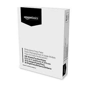 Amazon Basics Multipurpose Copy Printer Paper, 8.5 x 11 Inch 20Lb Paper - 8 Ream Case (4,000 Sheets), 92 GE Bright White