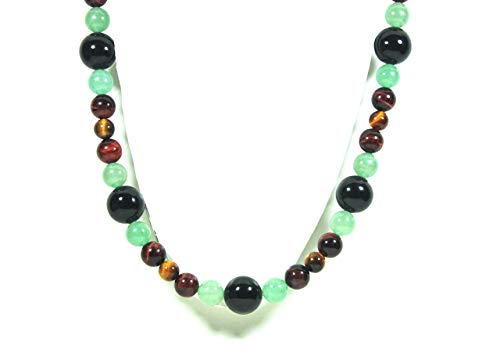 African Necklace for Men - Long Beaded Necklace - Onyx - Green Jade Aventurine - Red Tiger Eye - Yellow Tiger Eye- Tribal Necklace - 26 Inch Necklace