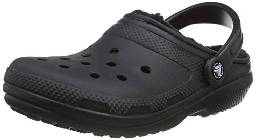 Crocs womens Crocs Men's and Women's Classic Lined | Warm Fuzzy Slippers Clog, Black/Black, 8 Women 6 Men US