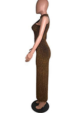 Load image into Gallery viewer, Remelon Women Long Sleeve Shiny Glitter One Shoulder Bodycon Flowy Split Party Maxi Long Dresses Brown M
