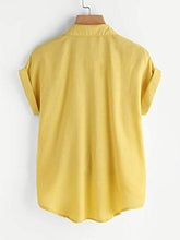 Load image into Gallery viewer, Milumia Women Casual V Neck Collar Knot Hem Button Down Rolled Cuff Short Sleeve Work Blouses Shirt Tops Yellow Small
