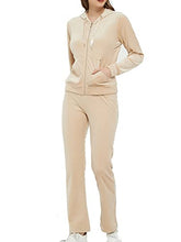 Load image into Gallery viewer, Woolicity Womens Sweatsuits Set Velour Tracksuit 2 Piece Outfits Set Zip Up Hoodies and Pants Sportswear Jogging Set Beige
