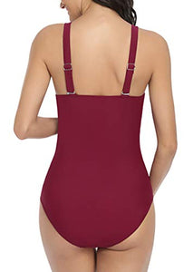 EastElegant Maternity One Piece Swimwear Pregnancy Front Cross Bathing Suits with Adjustable Shoulder Straps Wine Red S