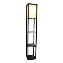 Load image into Gallery viewer, Simple Designs Home LF1014-BLK Etagere Organizer Storage Shelf Linen Shade Floor Lamp, Black
