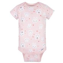 Load image into Gallery viewer, GERBER Baby Girls 4-Pack Short Sleeve Onesies Bodysuits, Pink Bunnies, 0-3 Months
