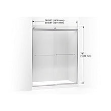 Load image into Gallery viewer, KOHLER Levity® Sliding Shower Door, 74-in H X 56-5/8 -59-5/8-in W, with 1/4-in Thick Crystal Clear Glass with towel bars, Matte Nickel
