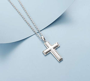 Carleen White Gold Plated Solid Sterling Silver Diamond-Cut High Polished Mens Cross Crucifix Pendant Necklace Rolo Chain Fine Jewelry For Men Boys, Length 20"