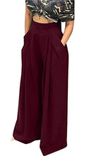 Load image into Gallery viewer, Women's Casual Pleated Long Pants Solid High Waisted Wide Leg Palazzo Long Pants with Pockets Plus Size Wine L
