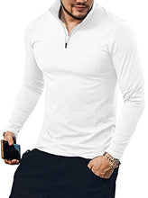 Load image into Gallery viewer, YTD Men's Classic Zip Up Long Sleeve Polo Shirts Casual Slim Fit Tops Basic Designed Cotton Shirts L White
