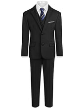 Load image into Gallery viewer, Boyoo Boy's 4 Pieces Formal Suit Set Slim Fit Blazers Outfit with Jacket, Vest, Dress Pants and Tie for Kids Size 5-14 Years Black
