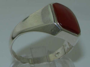 Gents Solid 925 Sterling Silver Natural Carnelian Mens Signet Ring - Size 13 - Sizes 6 to 13 Available