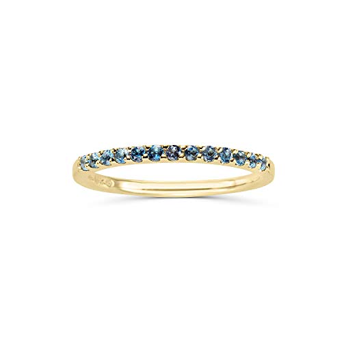 14K Yellow Gold 1/4 Cttw Genuine Blue Topaz Stackable 2MM Wedding Anniversary Band Ring - December Birthstone, Size 7
