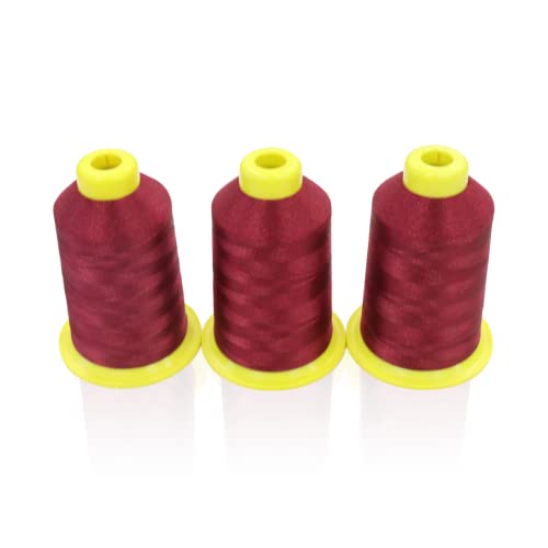 BAi Red Embroidery Machine Thread, 100% Polyester Large Size Spool Machine Thread- 3 Pack 5000M (120D/2) Durable Thread for High-Speed Embroidery Machines