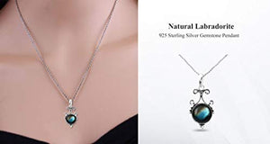 925 Sterling Silver Natural Round Labradorite Pendant For Women