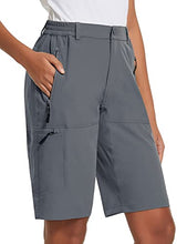Load image into Gallery viewer, BALEAF Women's 10 Inches Quick Dry Stretch Hiking Cargo Shorts with Zippered Pockets UPF 50+ for Camping, Travel Dark Grey Size S
