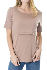 Smallshow 3 Pcs Maternity Nursing T-shirt Modal Short Sleeve Nursing Tops Brown/Black/Grey,Medium