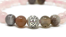 Load image into Gallery viewer, Larimar Accessories | 8mm Mala Beads Bracelet | Mala Gemstone Bracelet | Mala Yoga Bracelet | Mala Prayer Bracelet | Mala Meditation Beads Bracelet | (Rose Quartz &amp; Botswana)
