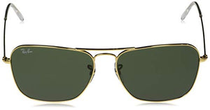 Ray-Ban RB3136 Caravan Square Sunglasses, Arista Gold/Green, 58 mm