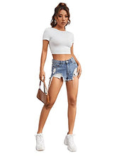 Load image into Gallery viewer, SweatyRocks Women's Basic Short Sleeve Round Neck Crop Top V Neck Black X-Small
