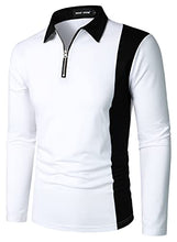 Load image into Gallery viewer, HOOD CREW Mens Long Sleeve Polo Shirts Fashion Color Block Zipper T Shirts White L
